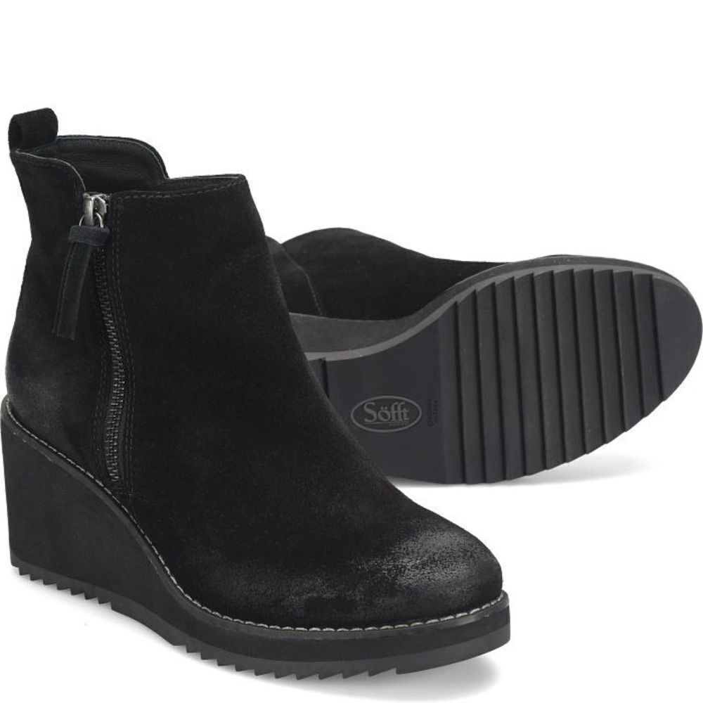 Söfft Emeline Black Waterproof Italian Suede Wedge Ankle Boot Size 10